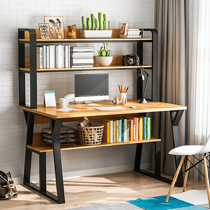 1/2 Tiers Computer Desk Bookshelf Modern Writing Study Desk with Storage Shelf Space Saving Desktop Organizer Workstation for Home Office