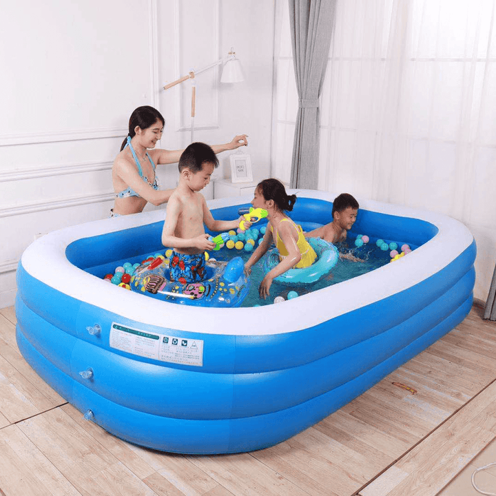 3-Layer Blue and White Inflatable Foldable Portable Swimming Pool Bathtub for Adult Children Home