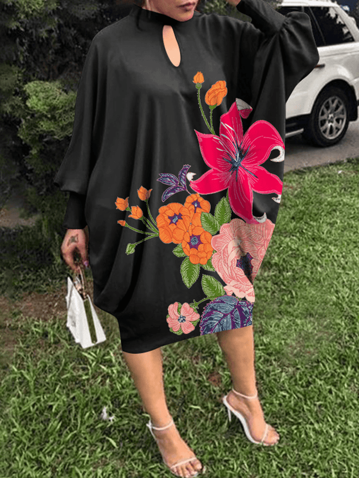 Leisure Pleating Daily Long Sleeve Floral Dress for Women