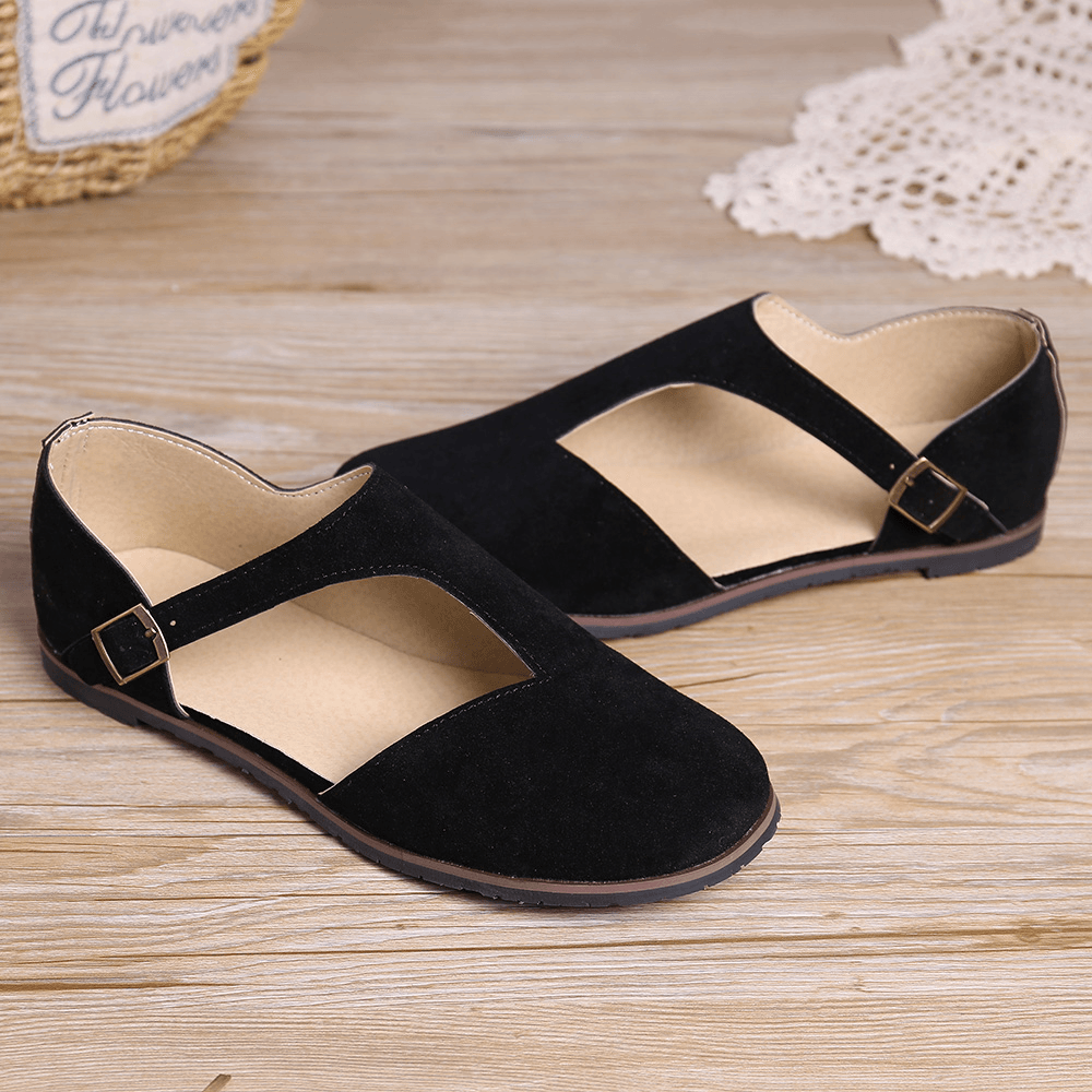 Women Comfy Suede Buckle Pure Color Flats