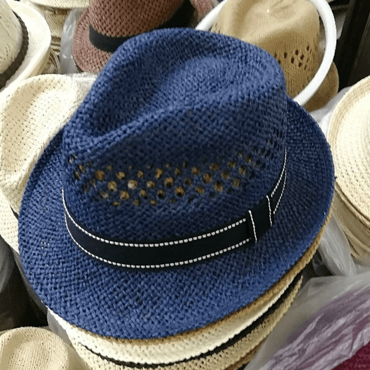 Straw Hat Cool Hat New Summer Hat Men'S and Women'S Top Hat Woven British Style Sun Protection Beach Hollow Out Sun Hat