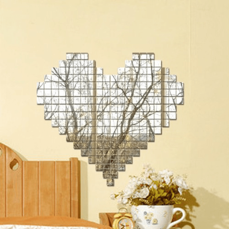 100PCS Living Room TV Background Wall Decoration Paste 3D Square Mirror Wall Sticker, Crystal 3D Acrylic Wall Paste