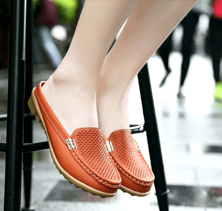 US Size 5-10 New Women Casual Fashion Breathable round Toe Slip-On Leather Flat Sandals Shoes