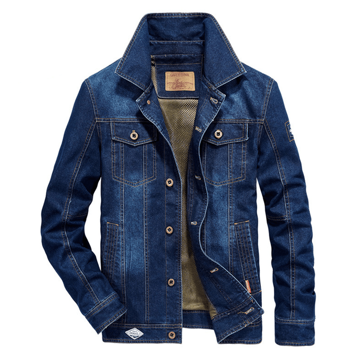 Mens Big Size Denim Embroidery Letter Patchwork Badge Jacket