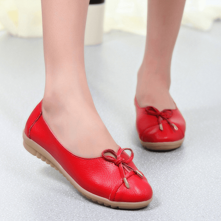 US Size 5-10 Women Flat Casual Outdoor Leather round Toe Soft Comfortable Slip on Flats Shoes