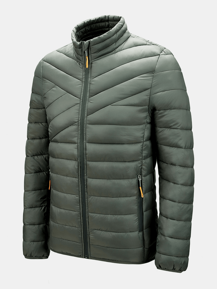 Mens Solid Quilted Zip up Basic Padded Coats with Welt Pocket