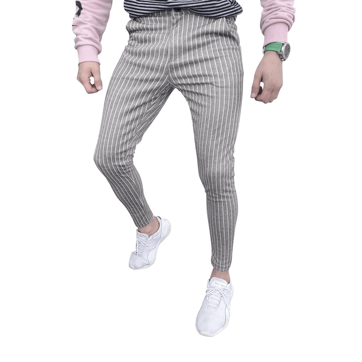 New European Style Striped Stitching Button-Style Slim-Fit Men'S Casual Pants