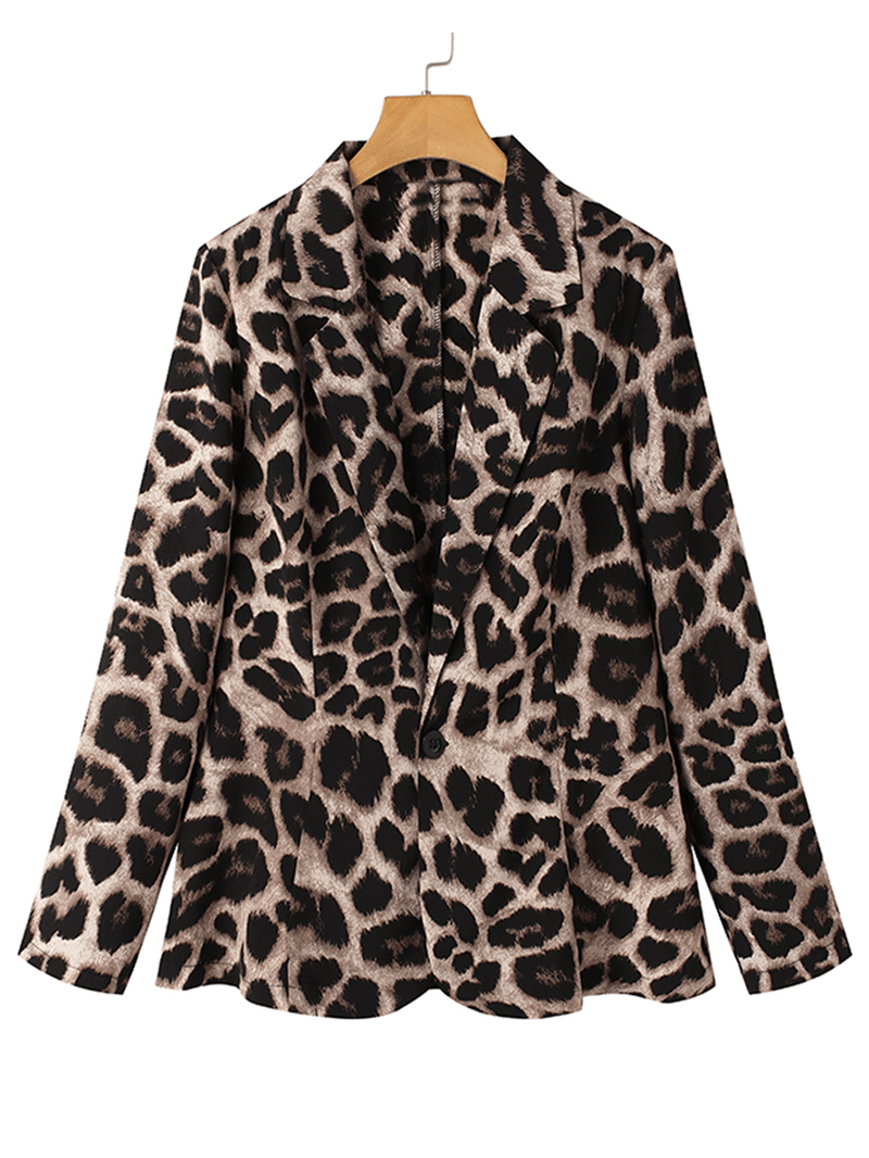 Leopard Print Blazer Loose Suit for Women with Shoulder Pad