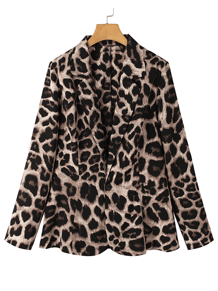 Leopard Print Blazer Loose Suit for Women with Shoulder Pad