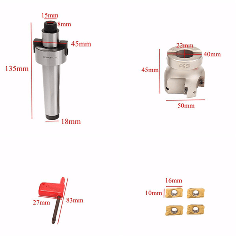 400R-50-22 Face End Mill with MT3-FMB22 Shank and 4Pcs APMT1604 Inserts