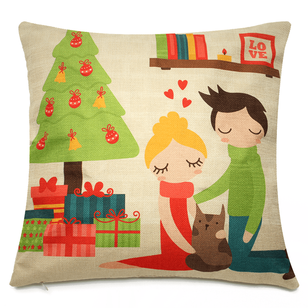 18"X18"Christmas LED Lights Linen Pillow Case Cushion Cover Sofa Case Home Decor - MRSLM