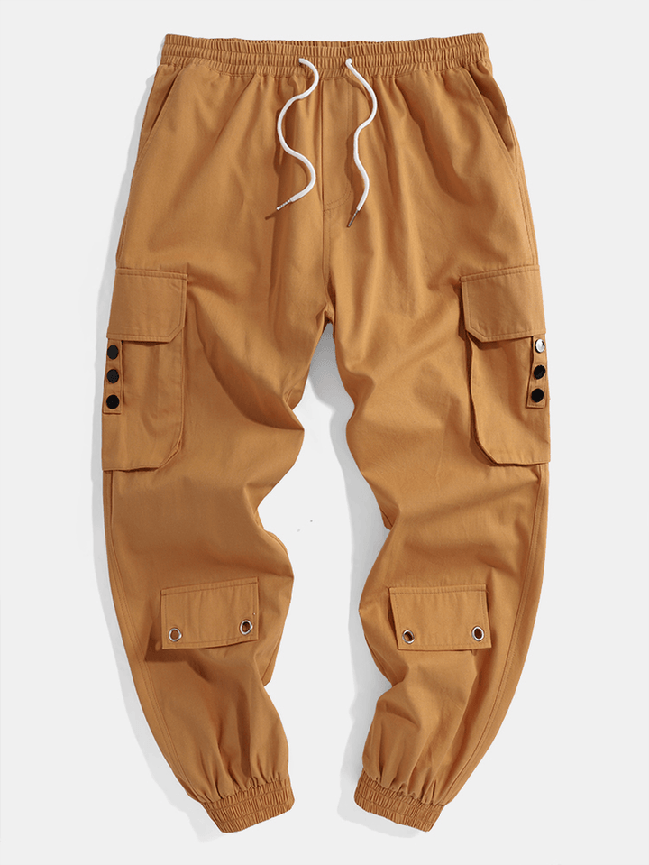 Mens 100% Cotton Utility Drawstring Relaxed Fit Cuffed Cargo Pants