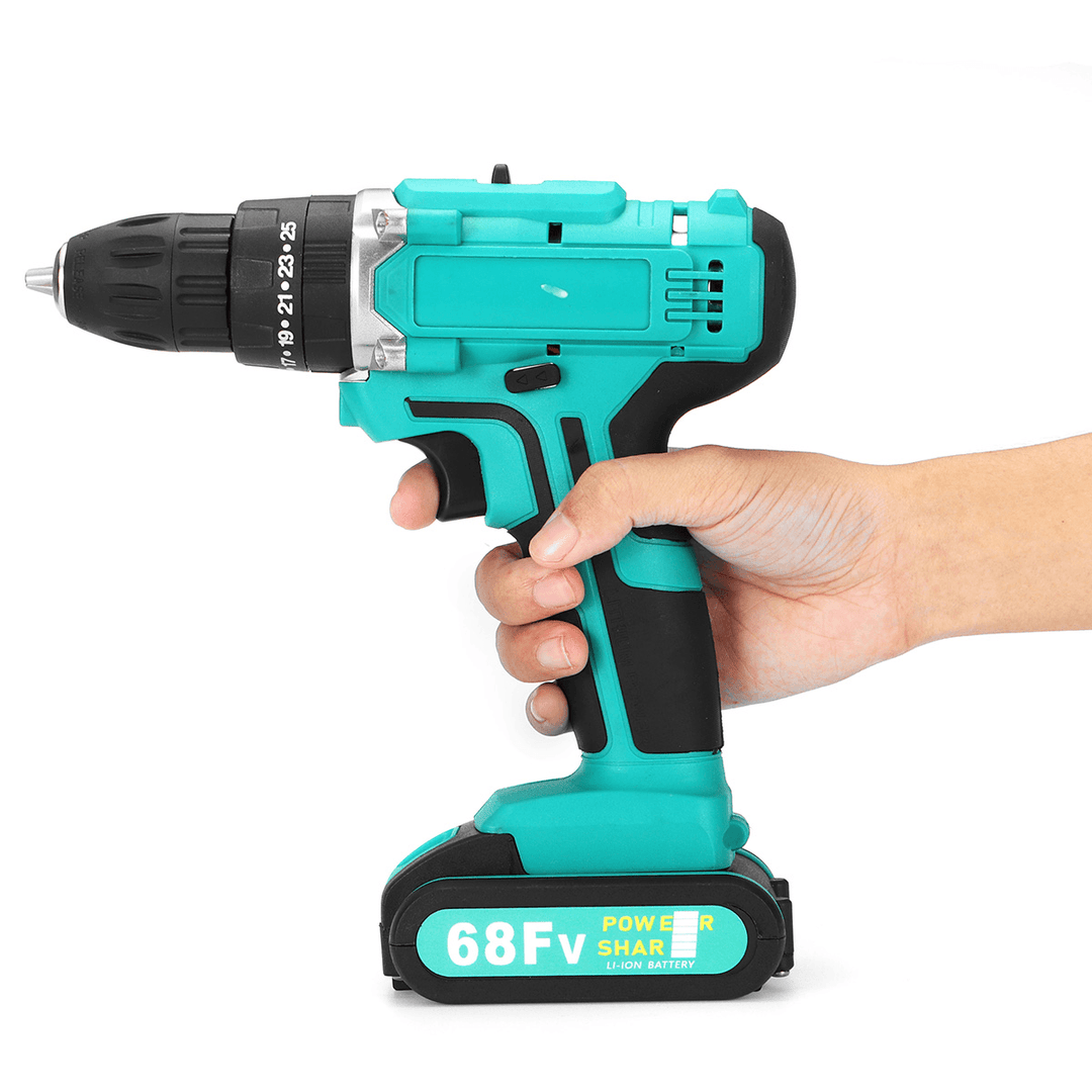 68FV Household Lithium Electric Screwdriver 2 Speed Impact Power Drills Rechargeable Drill Driver W/ 1 Li-Ion Batteries