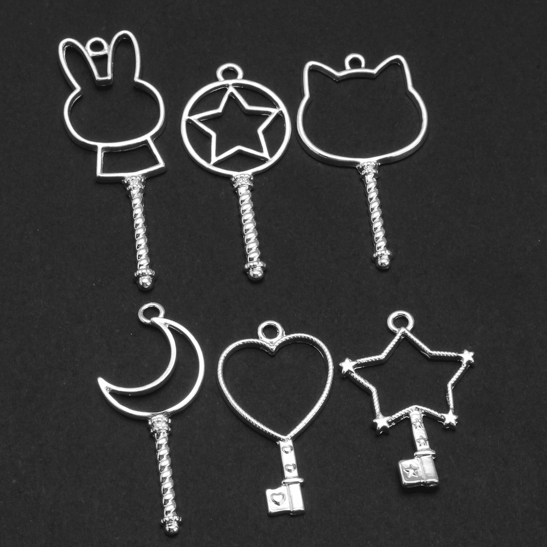 6Pcs Silver Key Open Bezel Pendant Zinc Alloy UV Resin Frame DIY Pendant