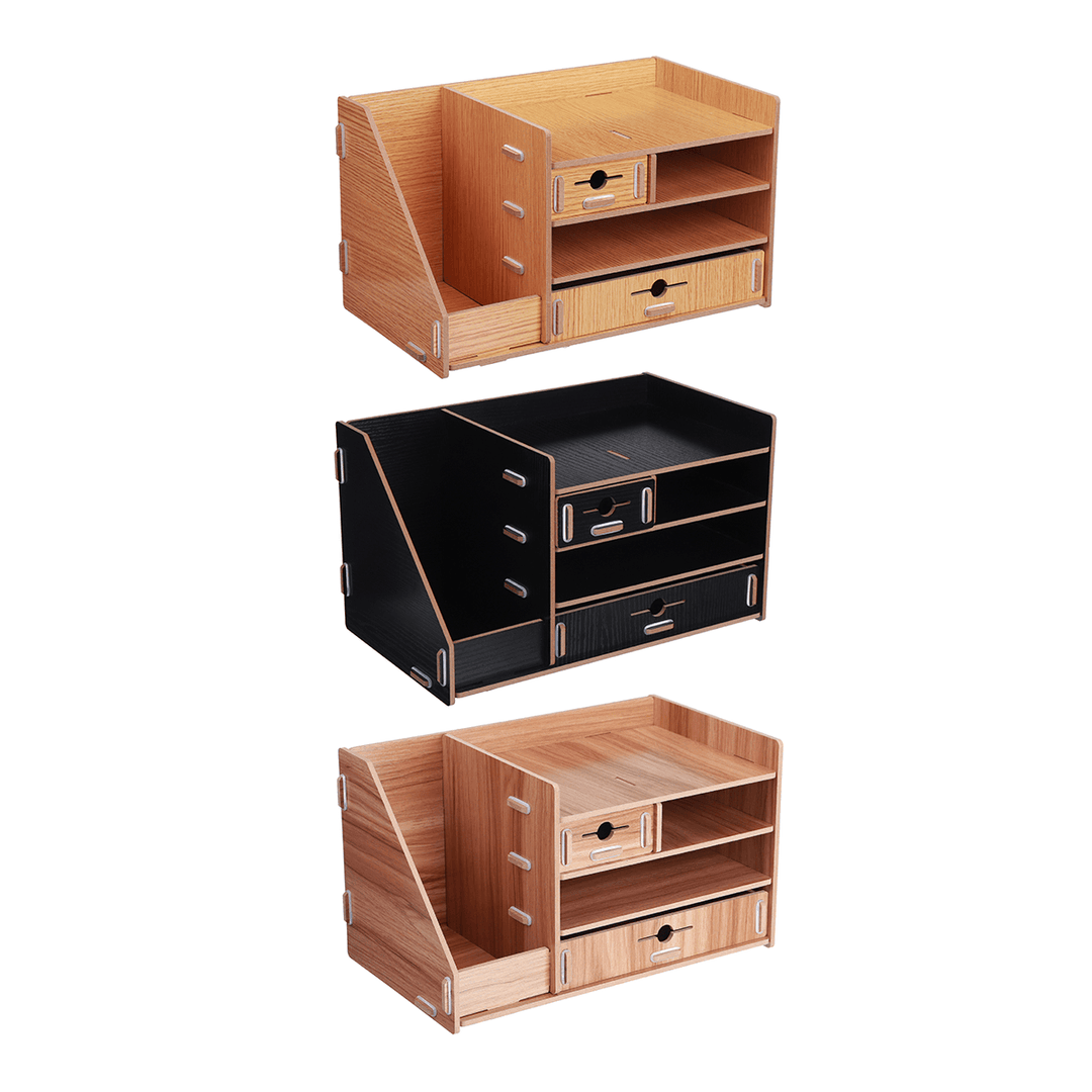 13.8X8X8" Wooden DIY Storage Box with Drawer Cosmetics Organizer Desktop Home Decorations