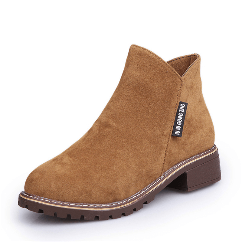 Women'S Suede Solid Color Block Heel Casual Ankle Boots - MRSLM