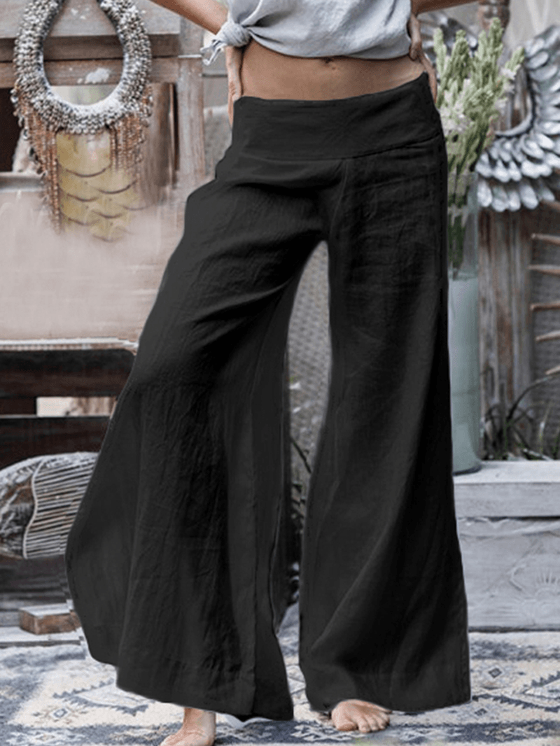 Wide Leg Women Casual Loose Solid Color Elastic Waist Trousers Pants