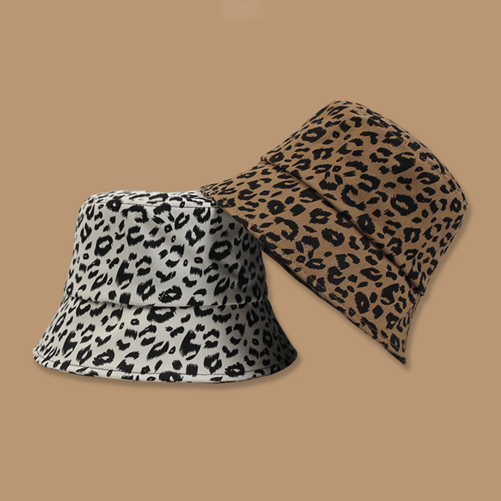 Women Cotton Leopard Pattern Print Fashion All-Match Sunscreen Bucket Hat