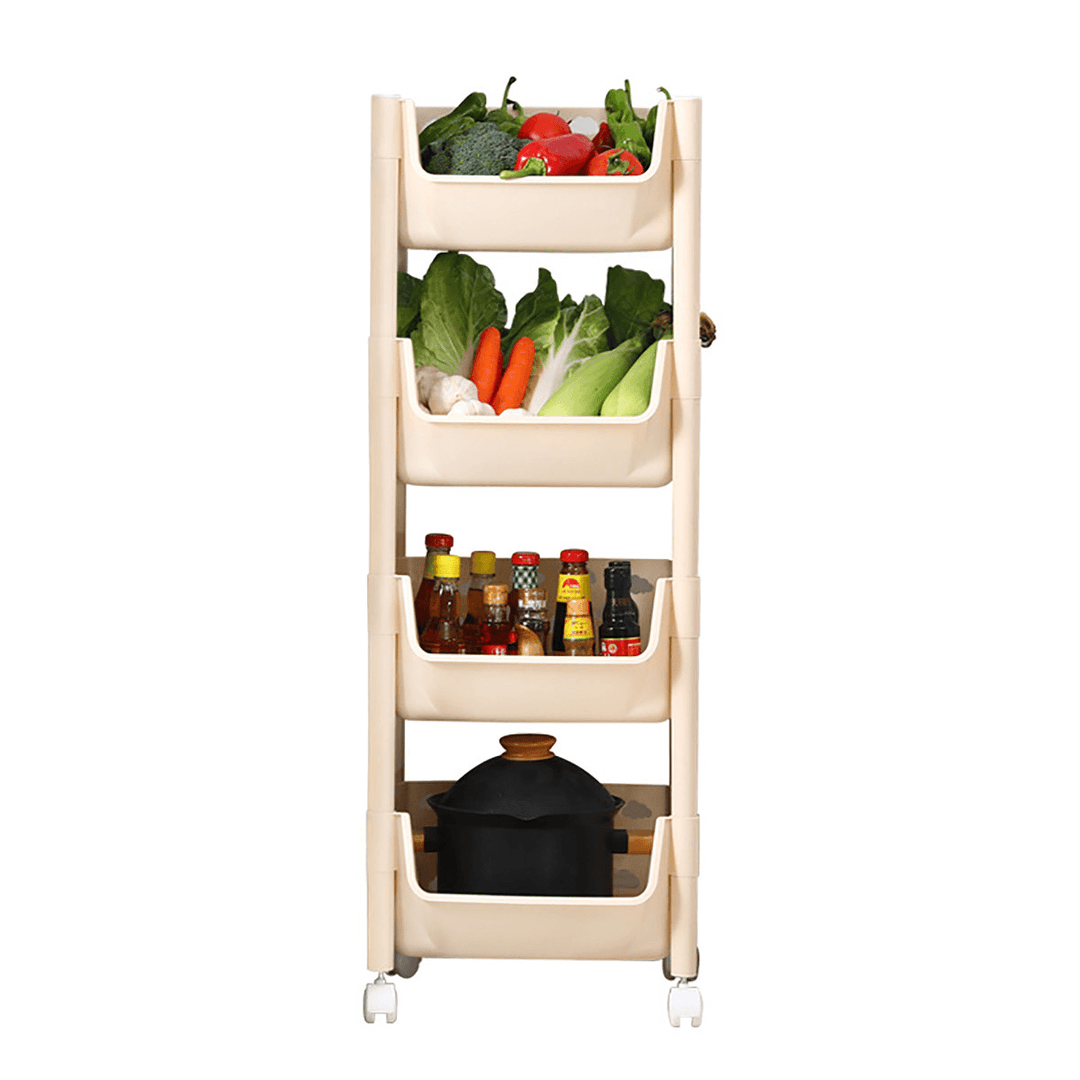 3/4 Tier Kitchen Vegetables Storage Trolley Cart Shelf Wheels Room Rack Stand