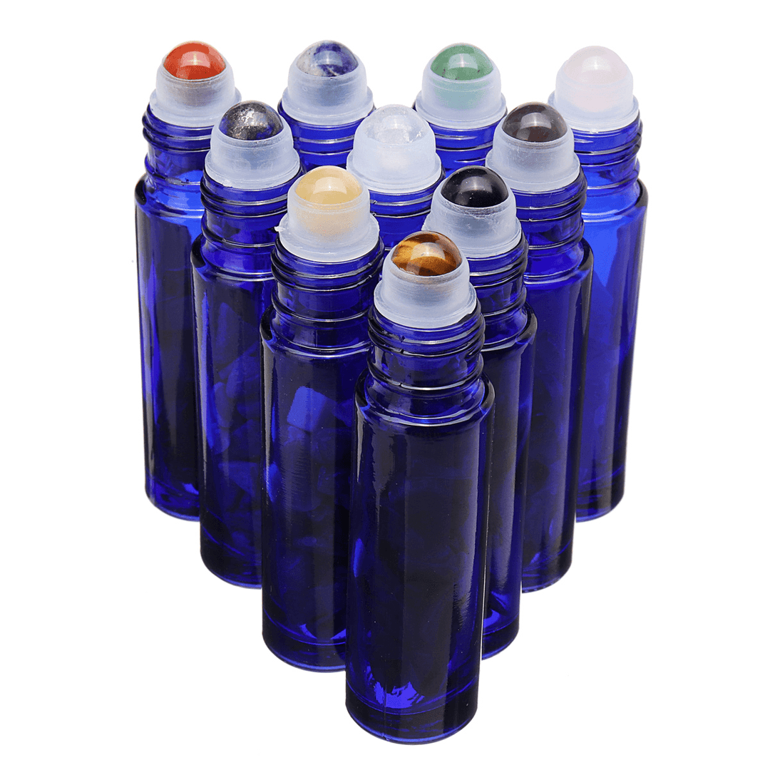 10Pcs Natural Crystals Glass Essential Oil Gemstone Roller Ball Chip inside Bottles