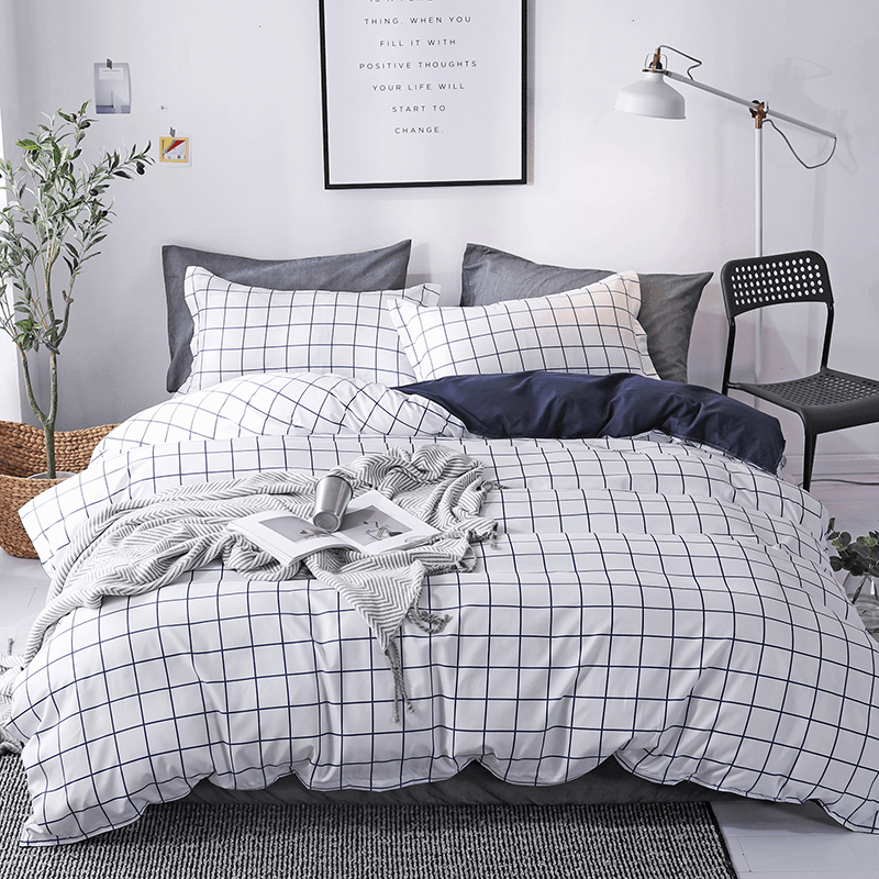 3/4Pcs Bedding Sets Linen Simple Design Bed Sheet Duvet Cover Pillow Case Sets for Home - MRSLM