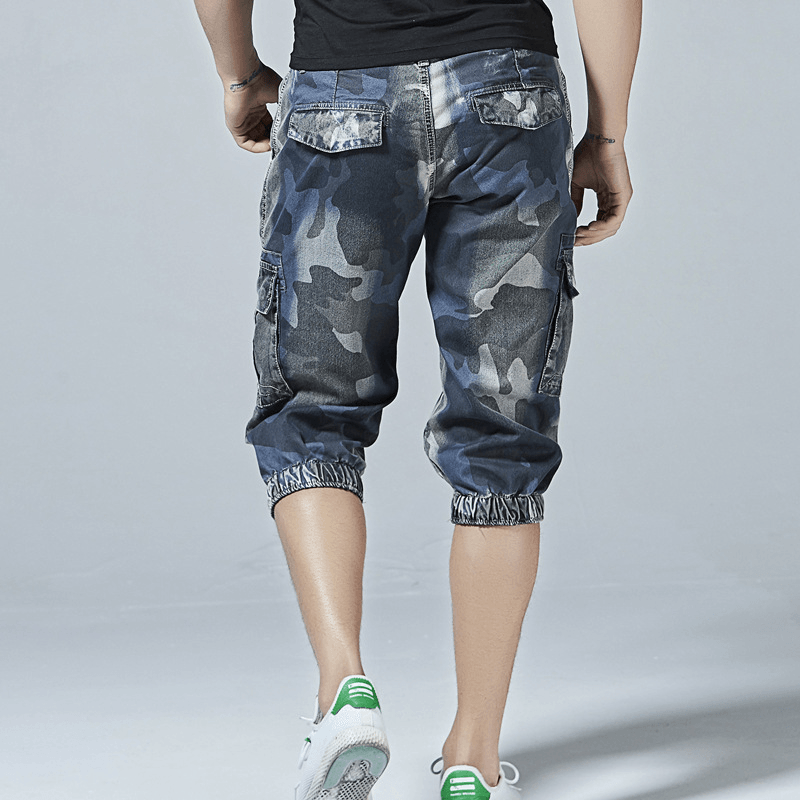 Men'S Summer Camouflage Cropped Overalls Printed Loose Casual Straight Leg