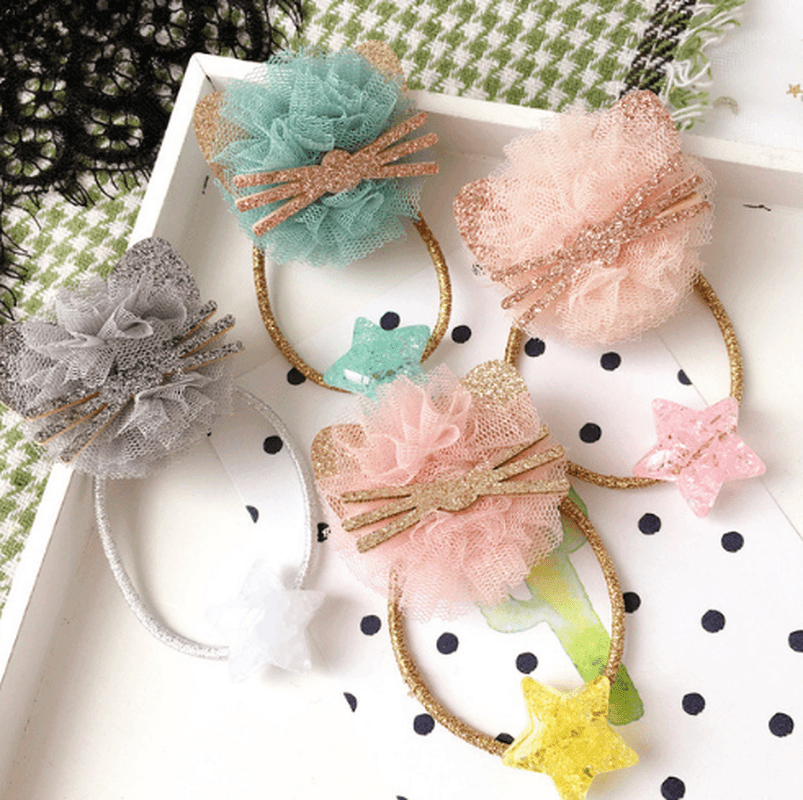 Korean Cat Lace Zircon Dress Hair Accessories Elastic Hair Band for Girls High Quality Rubber Ties