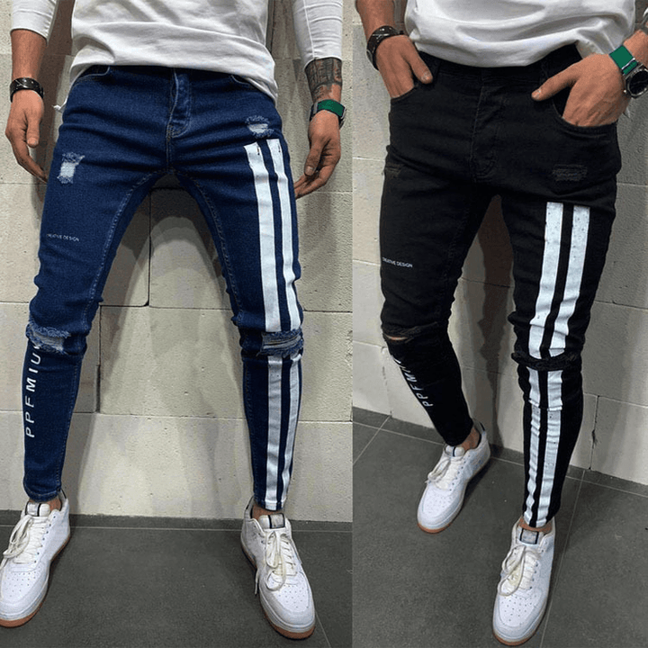 European and American Men'S Ripped Stretch Jeans