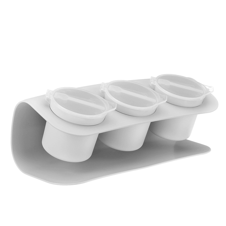 3 Grids Seasoning Bottle Box Condiment Kitchen Storage Container Herb Spice with Spoon