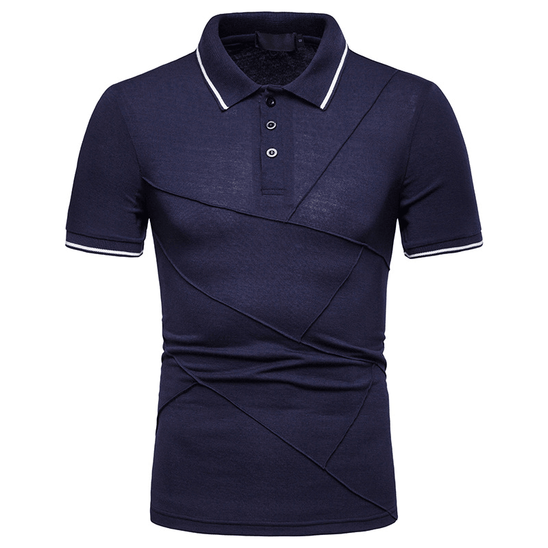 Mens Business Turn-Down Collar Splice Cotton Slim Golf Shirts - MRSLM