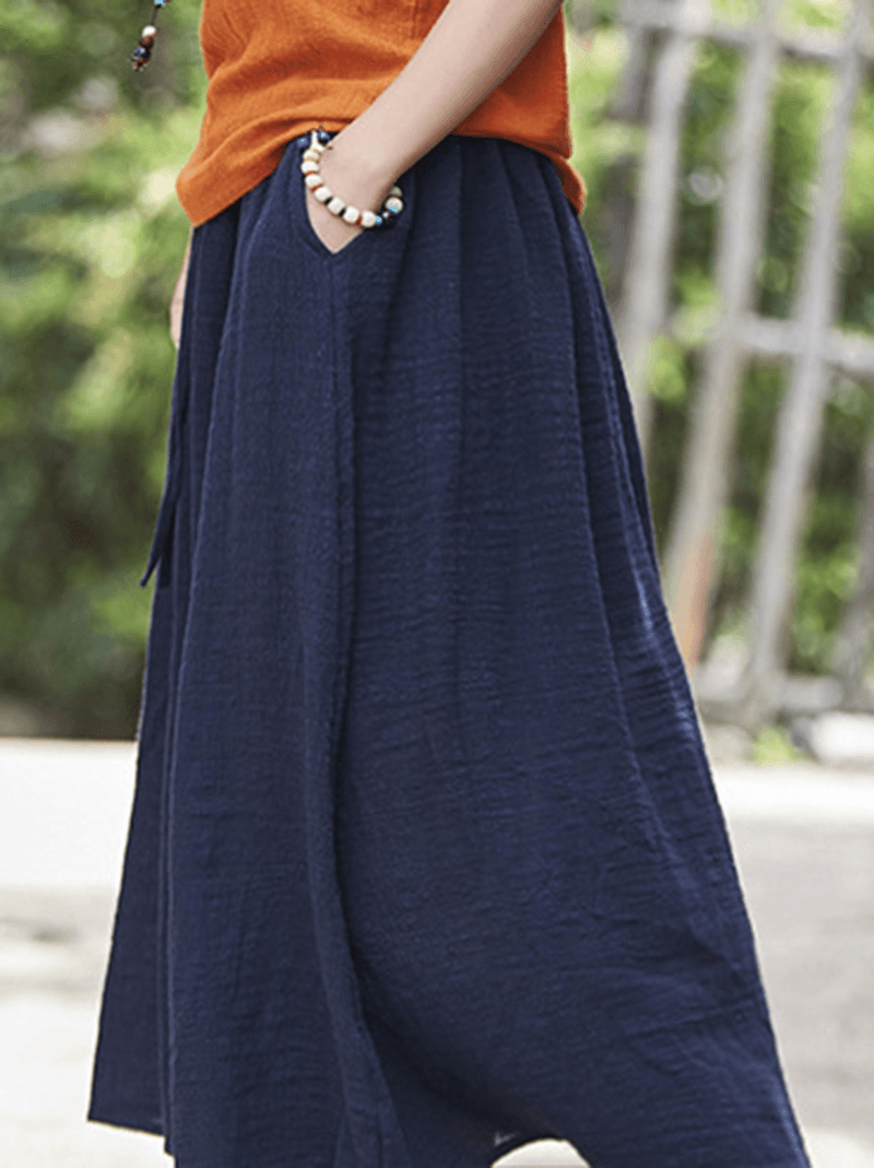 Women Casual Solid Color Cotton Linen Skirts