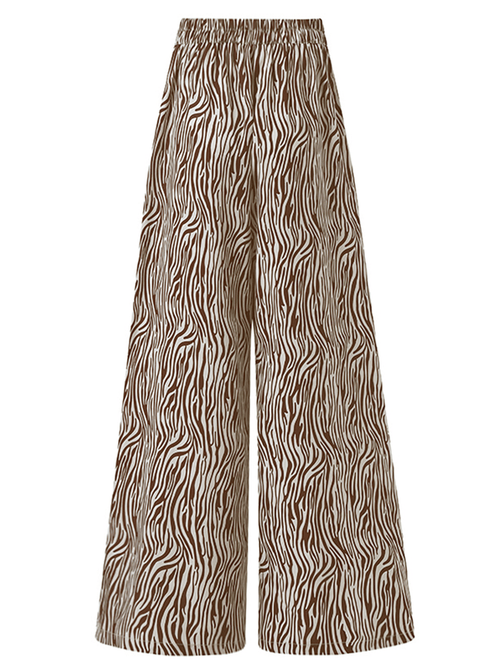 Women Zebra Print High Elastic Waist Stylish Casual Wide Leg Pants