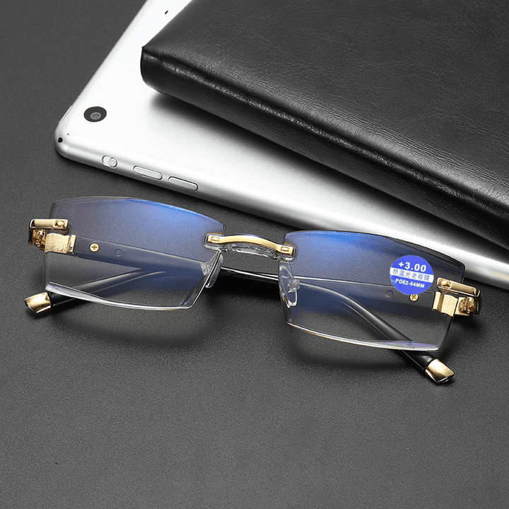 Diamond Cut Edge Anti-Blue Light Resin Glasses Frameless