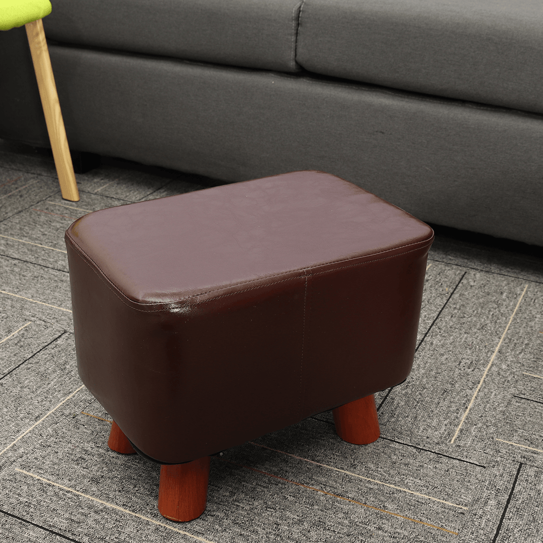 PU Soft Foot Stool Soft Change Shoes Bench Small Ottoman Footrest Footstool Wooden Legs Rectangular Seat Stool Home Supplies