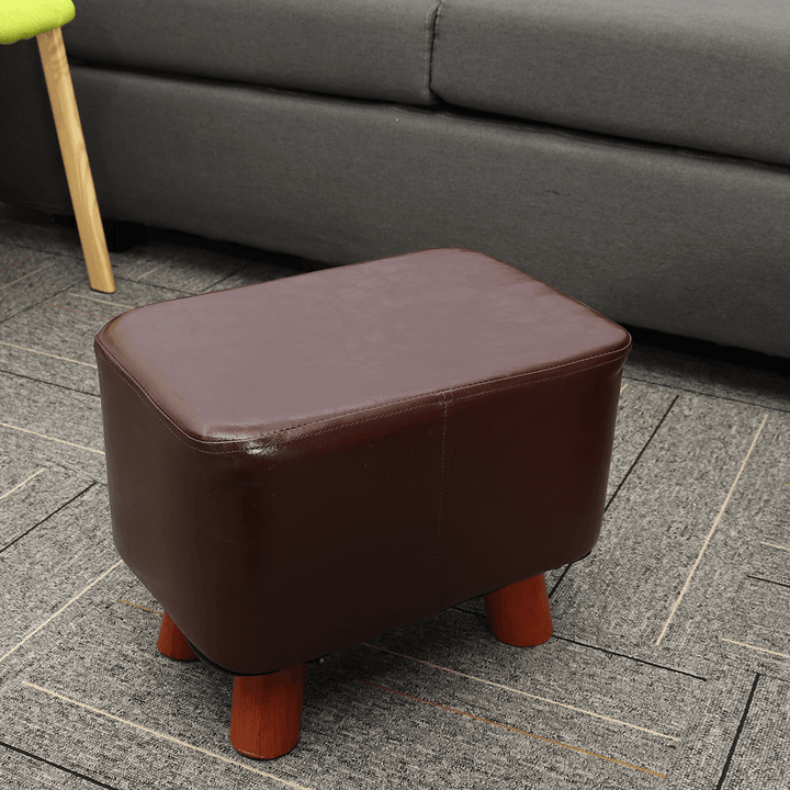 PU Soft Foot Stool Soft Change Shoes Bench Small Ottoman Footrest Footstool Wooden Legs Rectangular Seat Stool Home Supplies