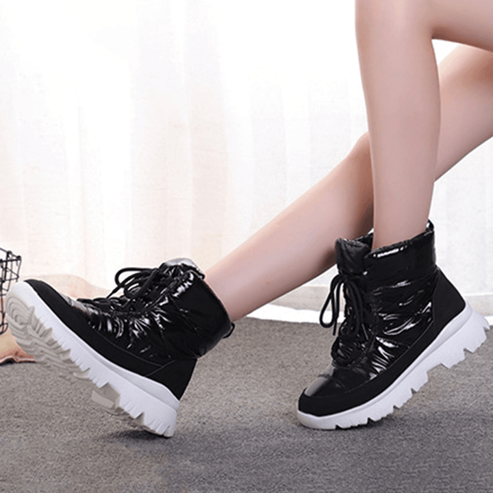 Women Comfy Warm Lining Waterproof Lace up Short Snow Boots