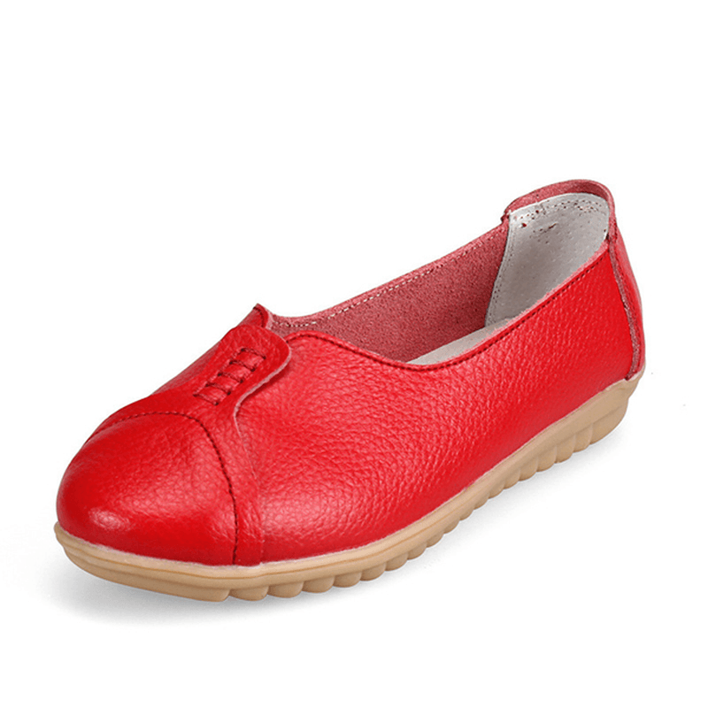 Women Casual Soft Leather Flat Shoes Driving Slip-Ons Comfortable Loafers - MRSLM