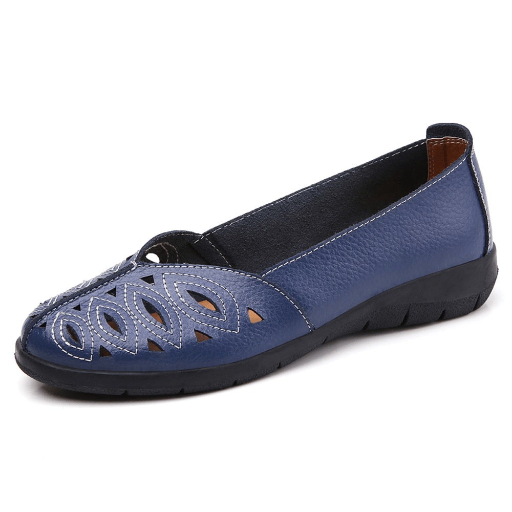 Women Stitching Flower Hollow Non Slip Casual Slip on Loafers - MRSLM