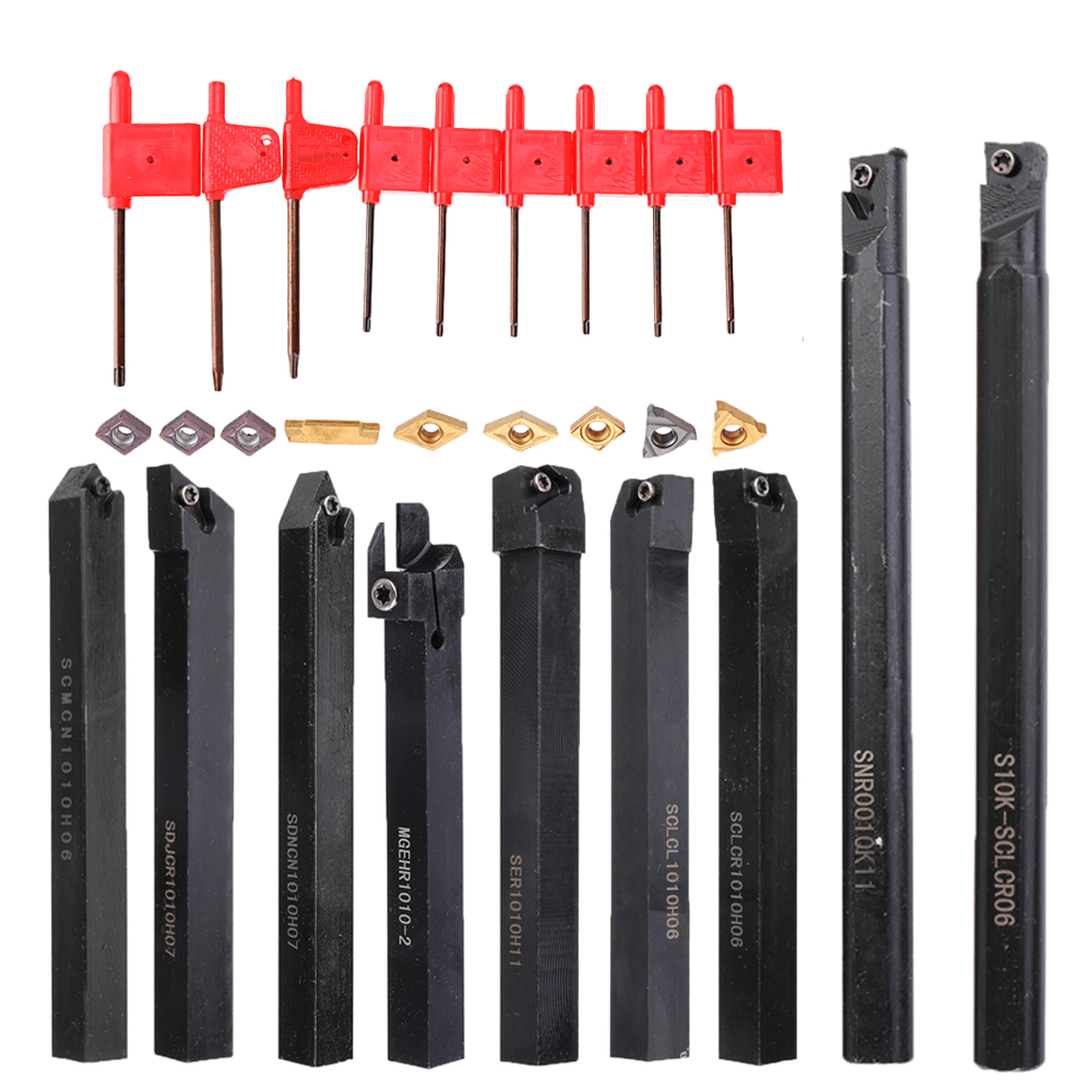 Drillpro 9Pcs 10Mm Shank Lathe Boring Bar Turning Tool Holder Set with Carbide Inserts