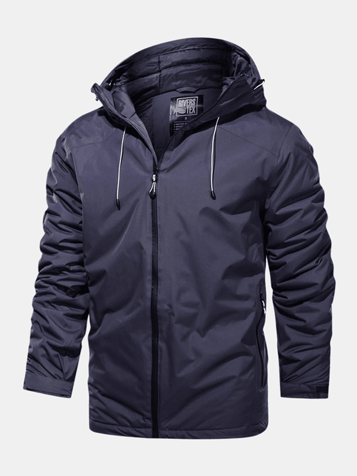 Mens Waterproof Windproof Solid Color Zipper Simple Hooded Jacket