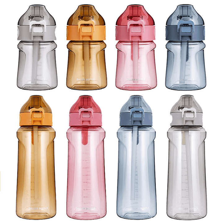 DILLER 1100Ml Tritan BPA Free Water Bottles with Detachable Straw Portable Large Capacity Sport Drink Kettle