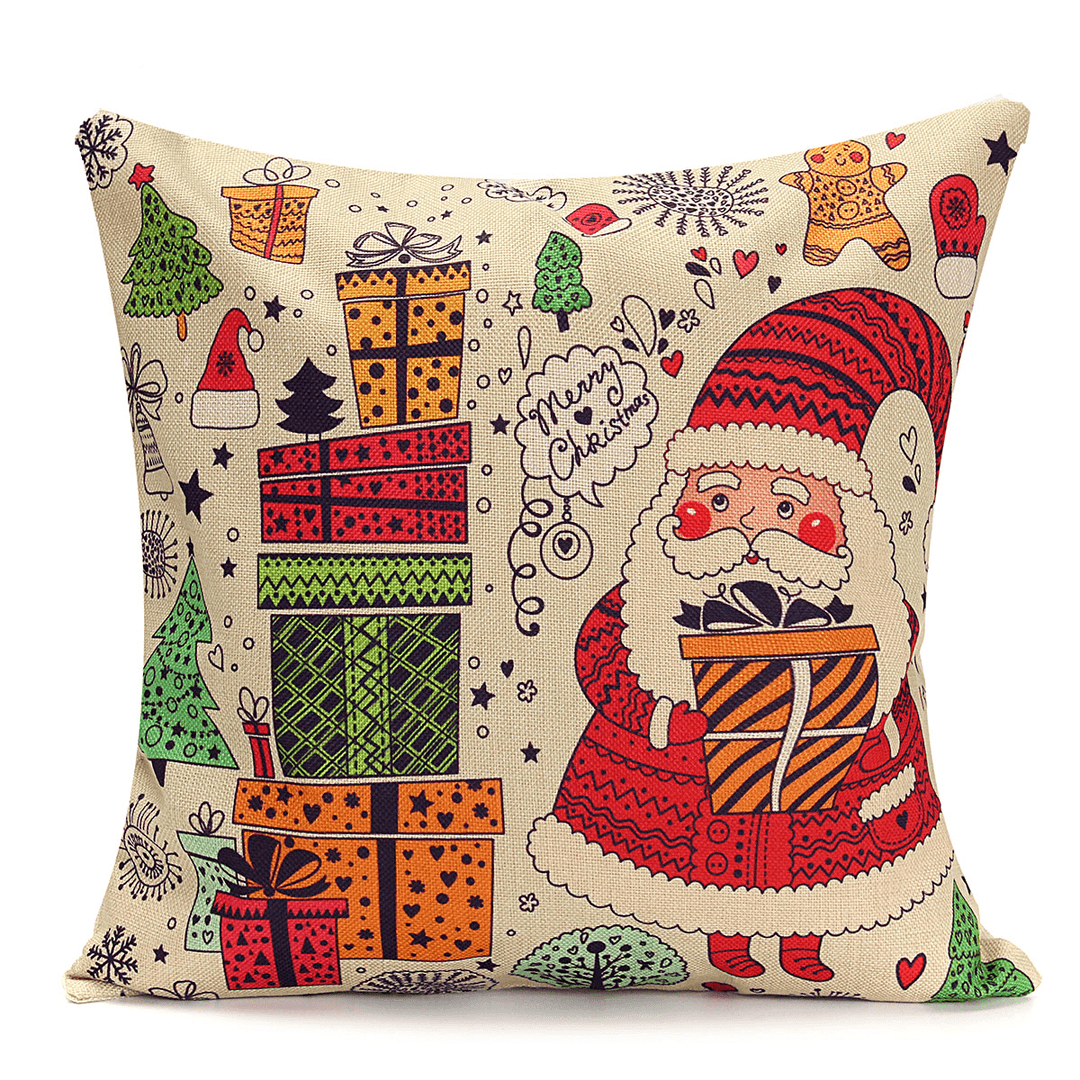 45X45Cm Christmas Santa Claus Snowmen Gift Fashion Cotton Linen Pillow Case Home Decor