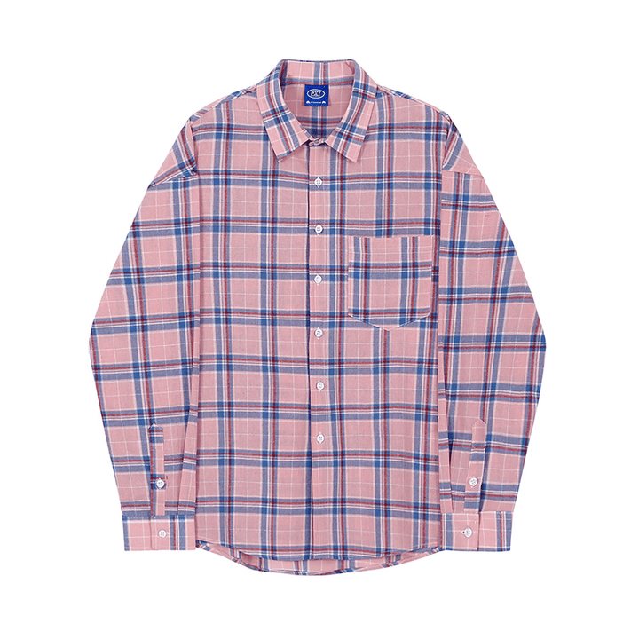 Retro Plaid Shirt Pink Small BF Style Couple Shirt