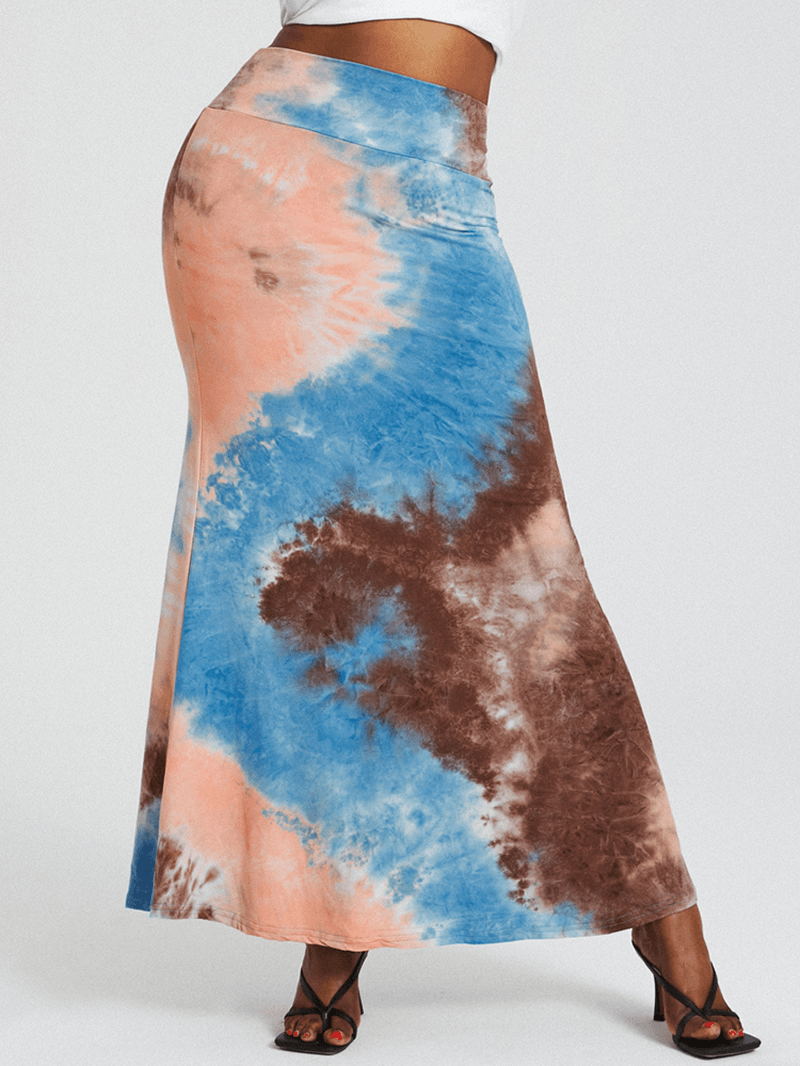 Tie Dye Print High Waist Buttocks Bodycon Long Skirt