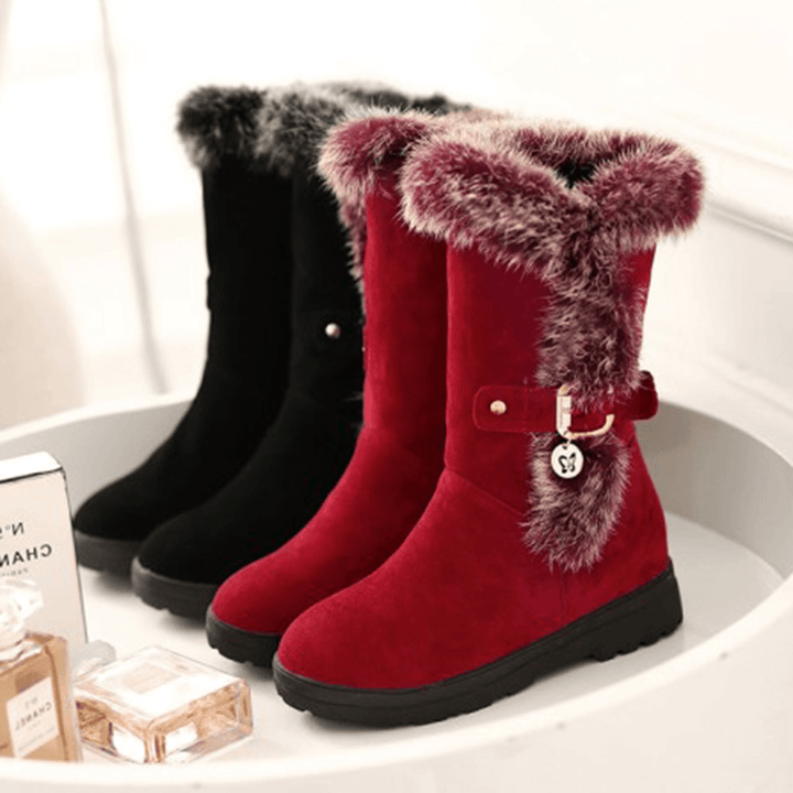 Plus Size Women Winter Plush Lining Buckle Decor Increased Heel Snow Boots