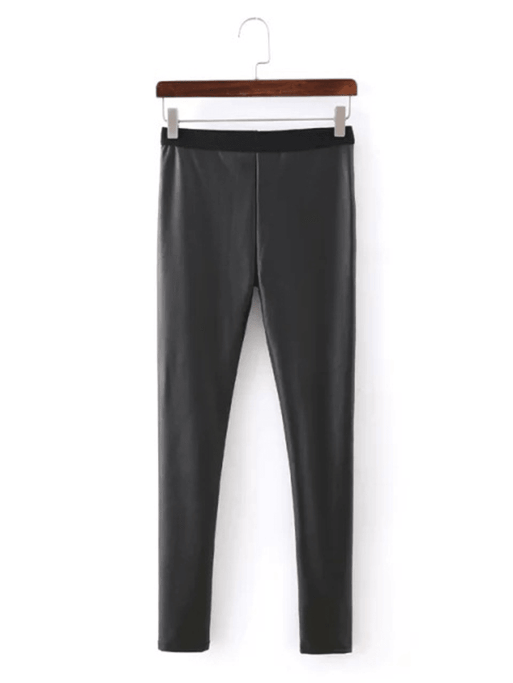 Women Solid Color Leather Bodycon Base Long Casual Leggings