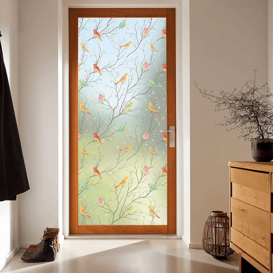 3D Matte Window Sticker Colorful Bird Non-Adhesive Frosted Glass Static Cling Stained Sticker