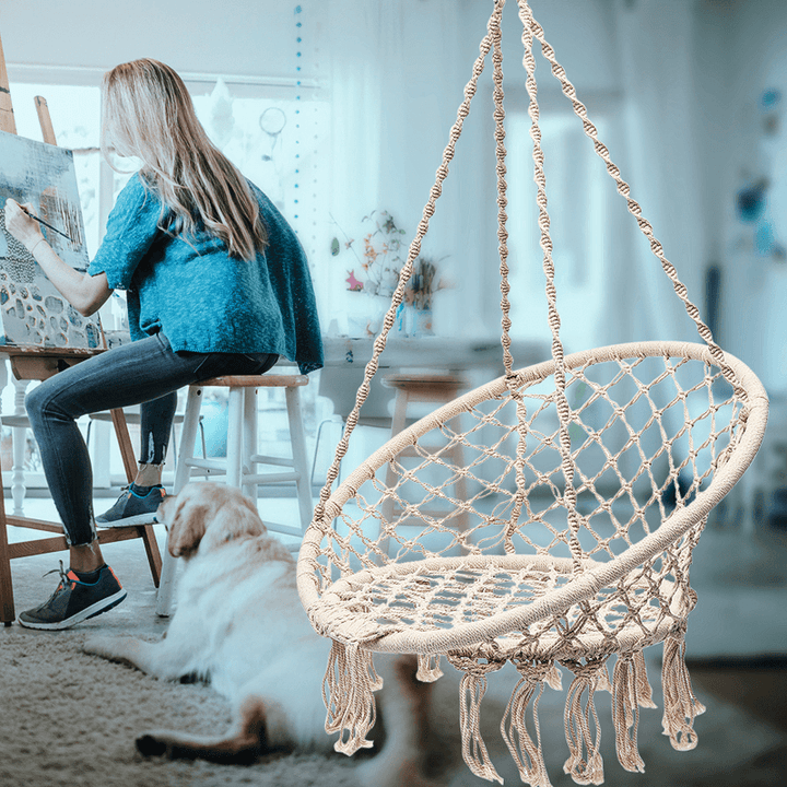 Cotton Woven Swing Hanging Hammock Chair Hanging Seat Indoor Outdoor Garden Max Load 120Kg