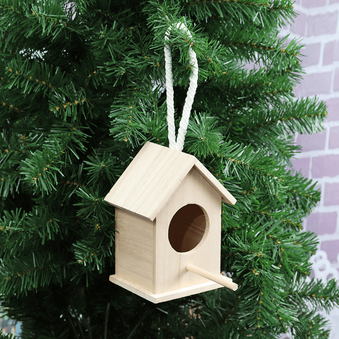 Wooden Bird House Feeder Wild Birds Nest Home Garden Nesting with Hanging Bird Net