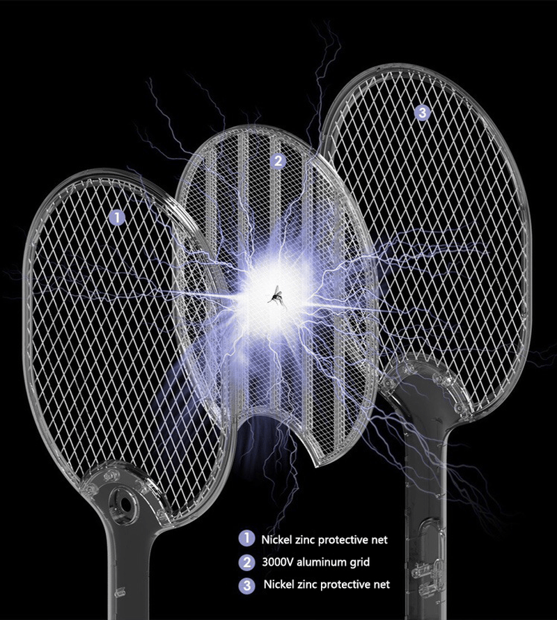 3PCS Jordan&Judy 3000V Electric Mosquito Swatter Portable Insect Repellent Travel Three-Layer Anti-Electric Shock Net USB Charging Mosquito Dispeller From